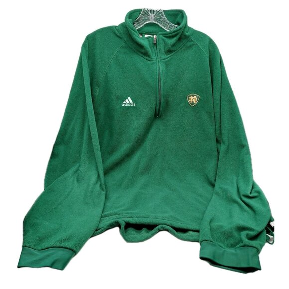 Adidas Notre Dame Green Sweatshirt Large 1/4 Zip Pullover Climawarm READ - Picture 1 of 12